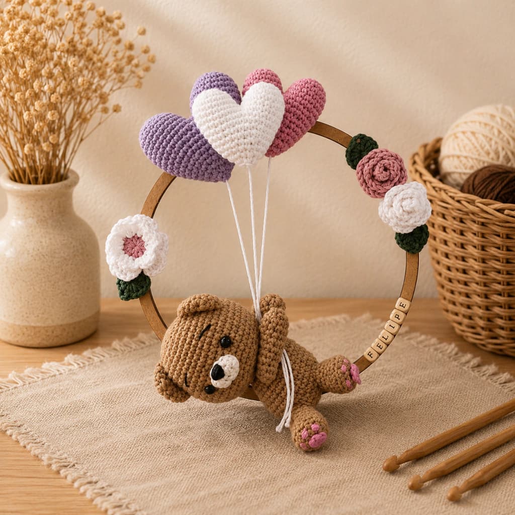 Adorno colgante osito con globos